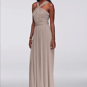 David’s bridal y-neck long mesh dress